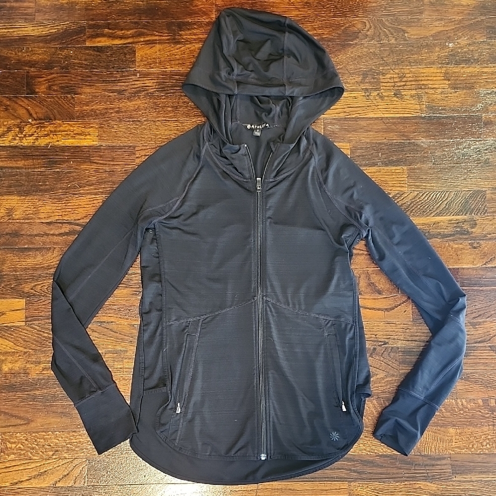 Athleta Black Stretch Workout Athleisure Hoodie Activewear Multiple Pockets Smal